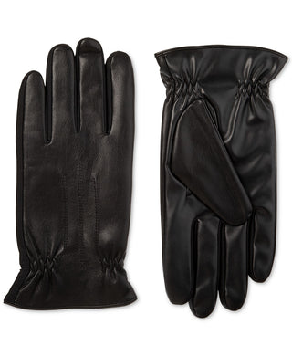 Isotoner Mens Faux Leather Fleece Lined Driving Gloves Black L