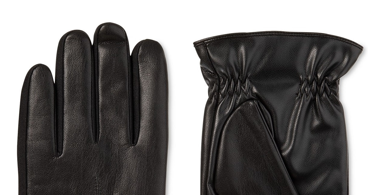 Isotoner Mens Faux Leather Fleece Lined Driving Gloves Black L
