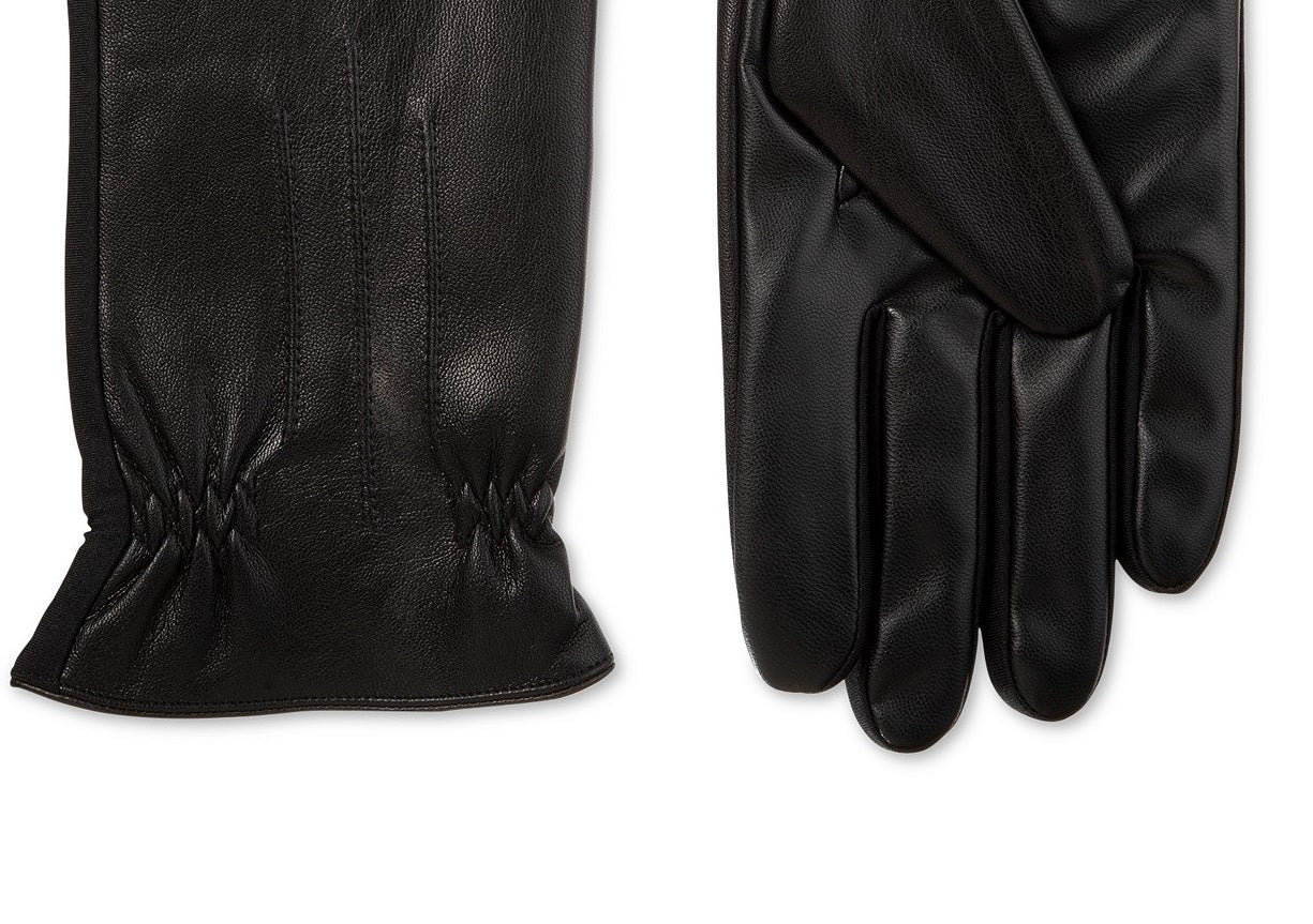 Isotoner Mens Faux Leather Fleece Lined Driving Gloves Black L