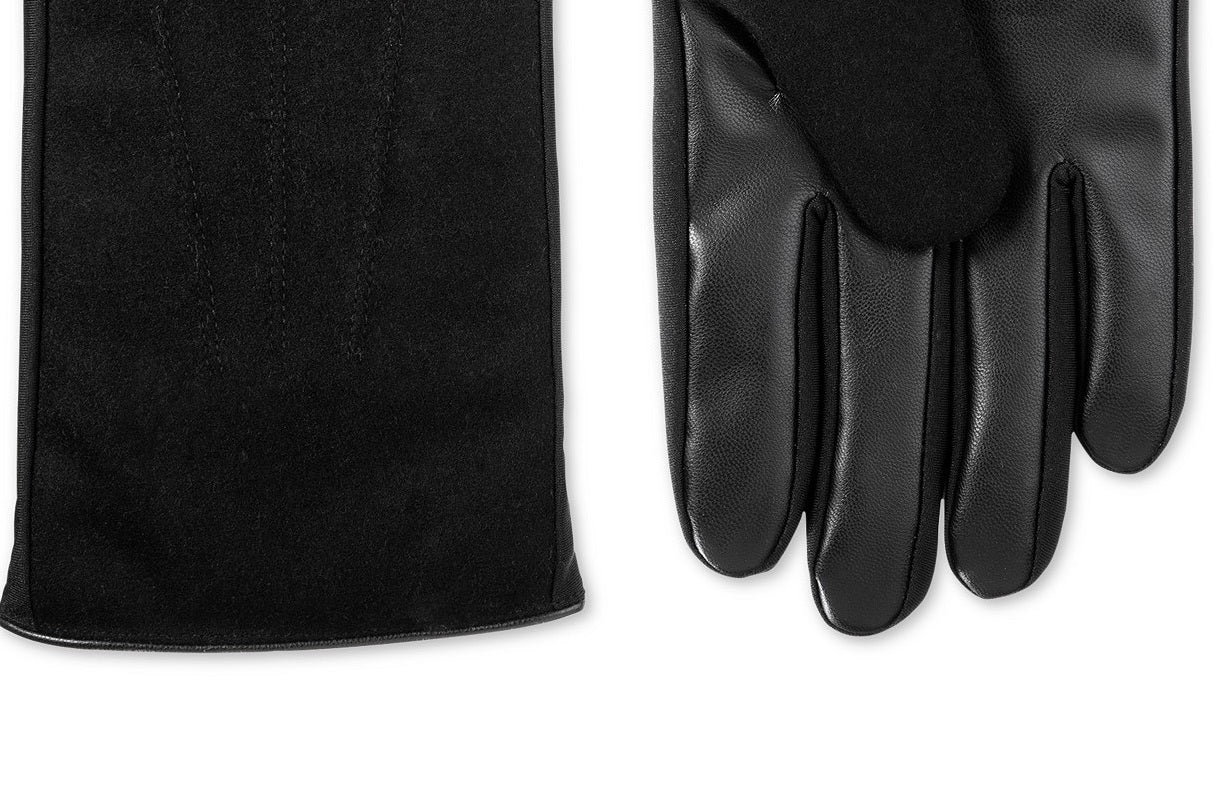 Isotoner Signature Mens Sleek Heat Faux Leather Plaid Driving Gloves Black Size Medium