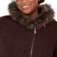 Maralyn & Me Juniors' Plus Size Asymmetrical-Zip Faux-Fur-Trim Hooded Coat Zinfandel Size 2X