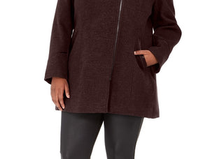 Maralyn & Me Juniors' Plus Size Asymmetrical-Zip Faux-Fur-Trim Hooded Coat Zinfandel Size 2X