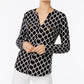 INC International Concepts Women's Petite Printed Zip-Pocket Top  Black Size Small