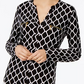 INC International Concepts Women's Petite Printed Zip-Pocket Top  Black Size Small