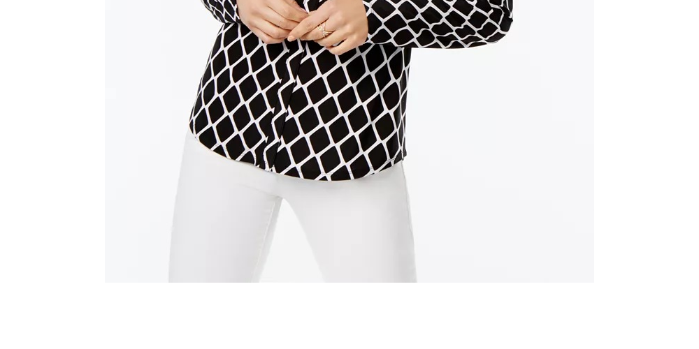 INC International Concepts Women's Petite Printed Zip-Pocket Top  Black Size Small