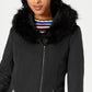 Maralyn & Me Juniors' Faux-Fur-Trim Hooded Coat Black Size Medium