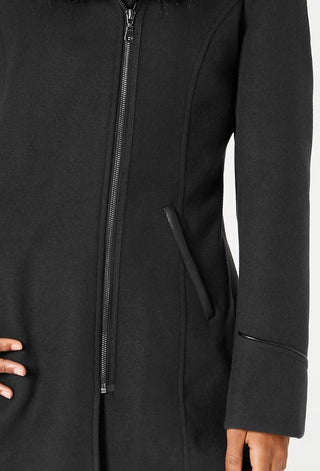 Maralyn & Me Juniors' Faux-Fur-Trim Hooded Coat Black Size Medium