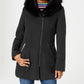 Maralyn & Me Juniors' Faux-Fur-Trim Hooded Coat Black Size Small