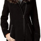 Maralyn & Me Juniors' Faux-Fur-Trim Hooded Coat Black Size Extra Large