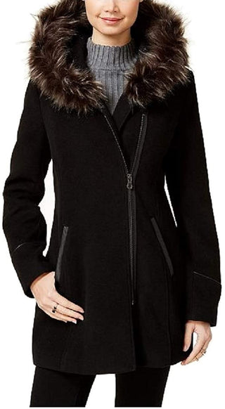 Maralyn & Me Juniors' Faux-Fur-Trim Hooded Coat Black Size Extra Large