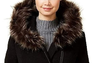 Maralyn & Me Juniors' Faux-Fur-Trim Hooded Coat Black Size Extra Large