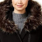Maralyn & Me Juniors' Faux-Fur-Trim Hooded Coat Black Size Extra Small