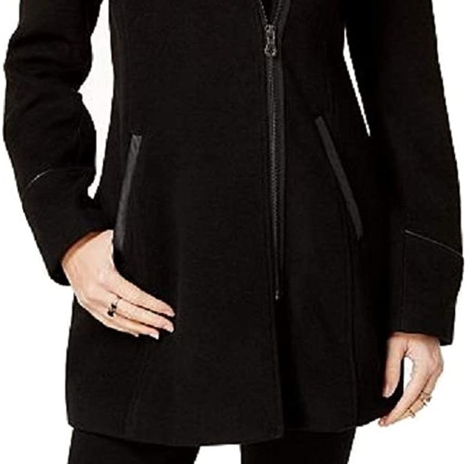 Maralyn & Me Juniors' Faux-Fur-Trim Hooded Coat Black Size Extra Small