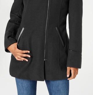 Maralyn & Me Women's Juniors' Faux-Fur-Trim Hooded Coat Gray Size Small