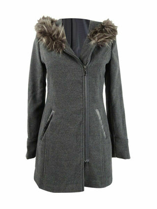 Maralyn & Me Juniors' Faux-Fur-Trim Hooded Coat Gray Size 2 Extra Large