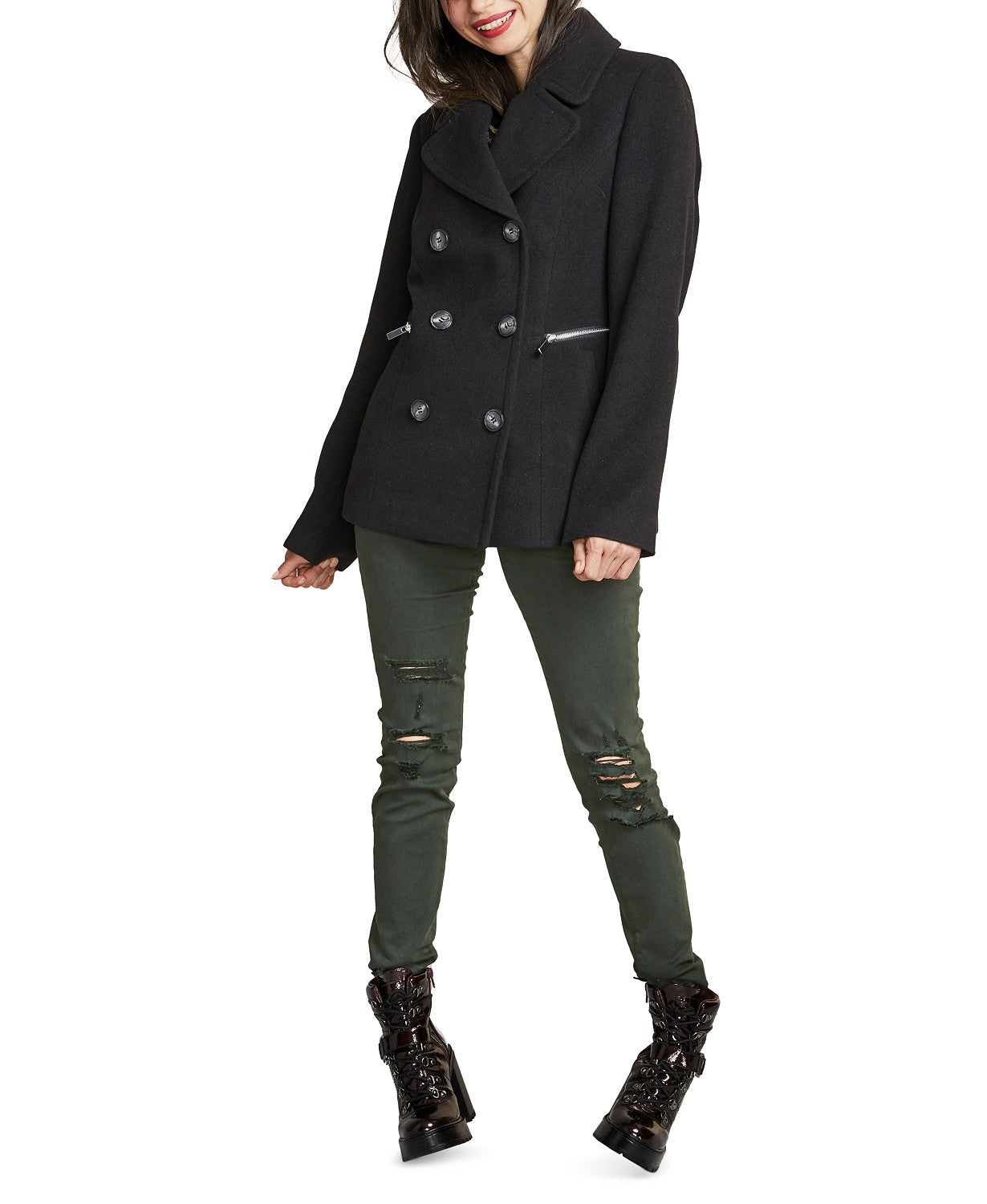Maralyn & Me Juniors' Double-Breasted Peacoat Black Size Small