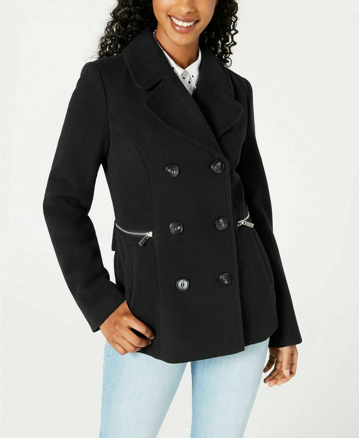 Maralyn & Me Juniors' Double-Breasted Peacoat Black Size X-Small