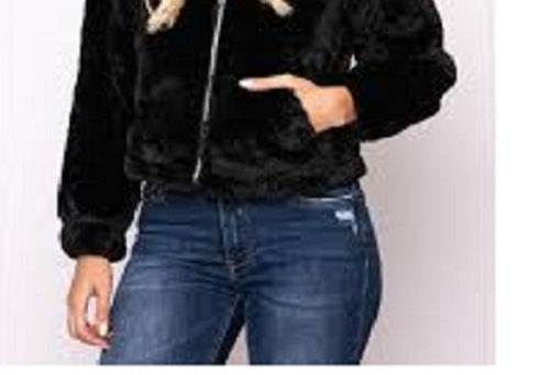 Maralyn & Me Juniors'  Reversible Cropped Hooded Faux-Fur Coat Black Size Medium