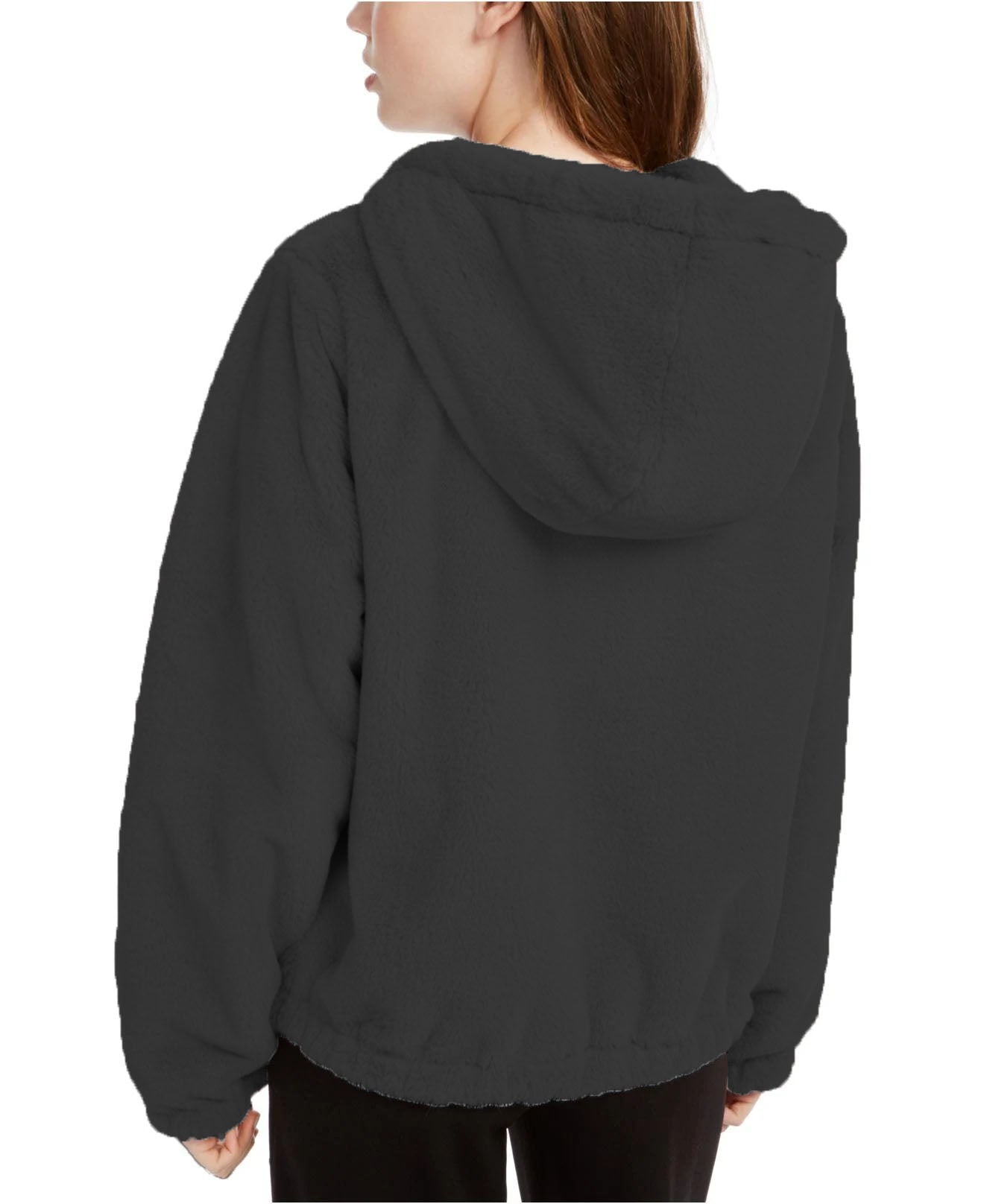 Maralyn & Me Juniors' Reversible Cropped Hooded Faux-Fur Coat Black Size Large