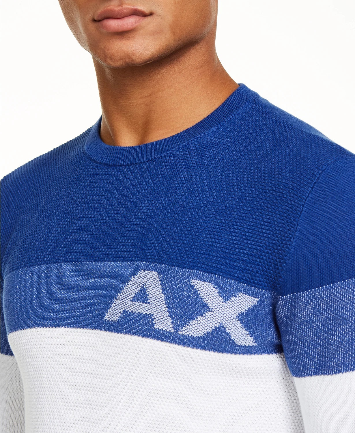 Armani Exchange Men's Regular Fit Colorblocked Stripe Logo Sweater White Coloblocked Size X-Large