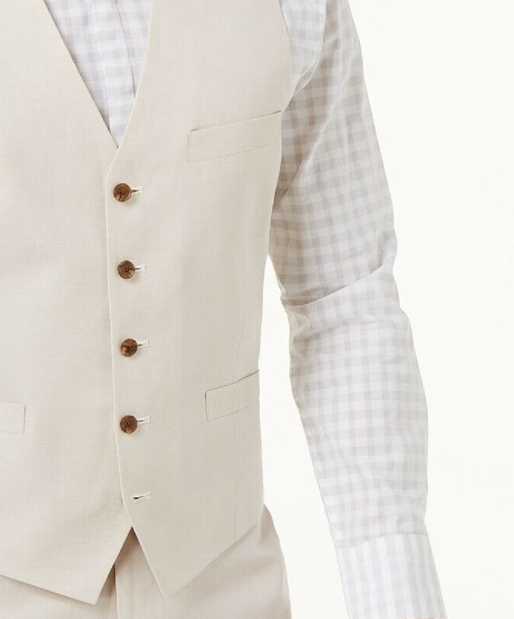 INC International Concepts Men's Linen Blend Vest Beige Size X-Small