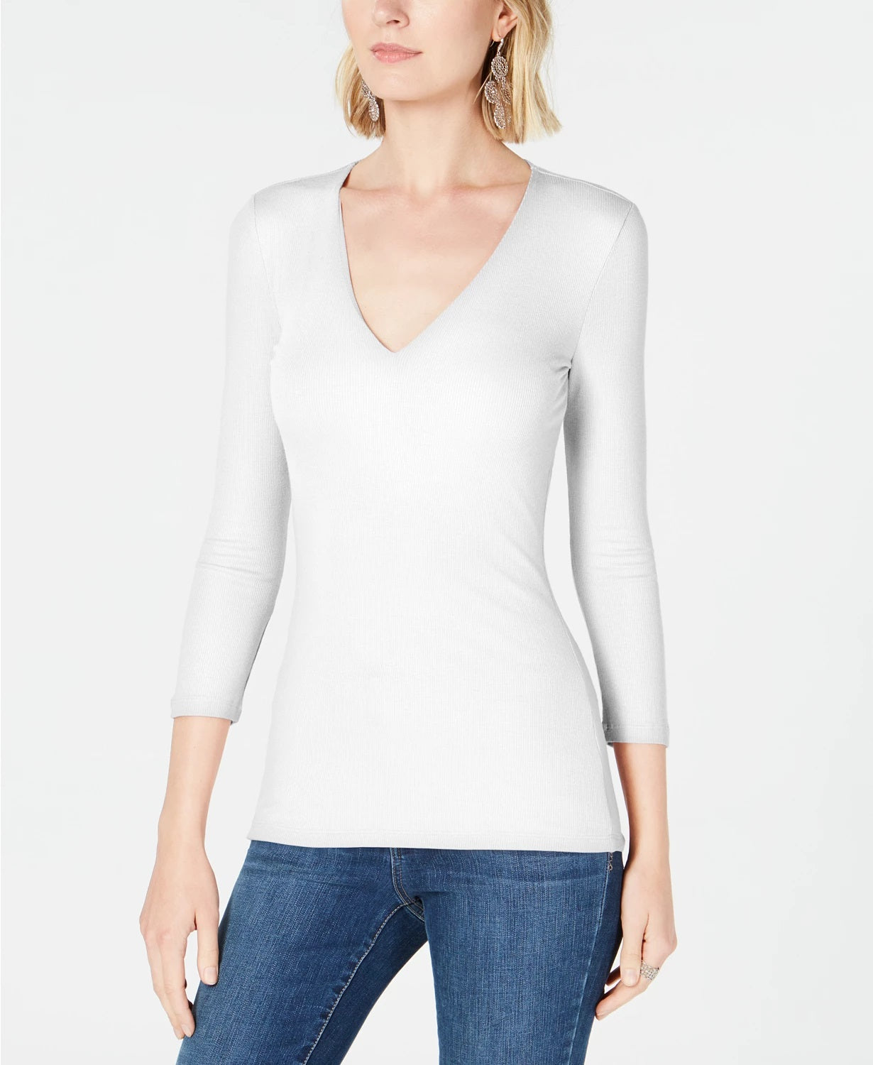INC International Concepts Women's V-Neck Top White Size Petite Medium