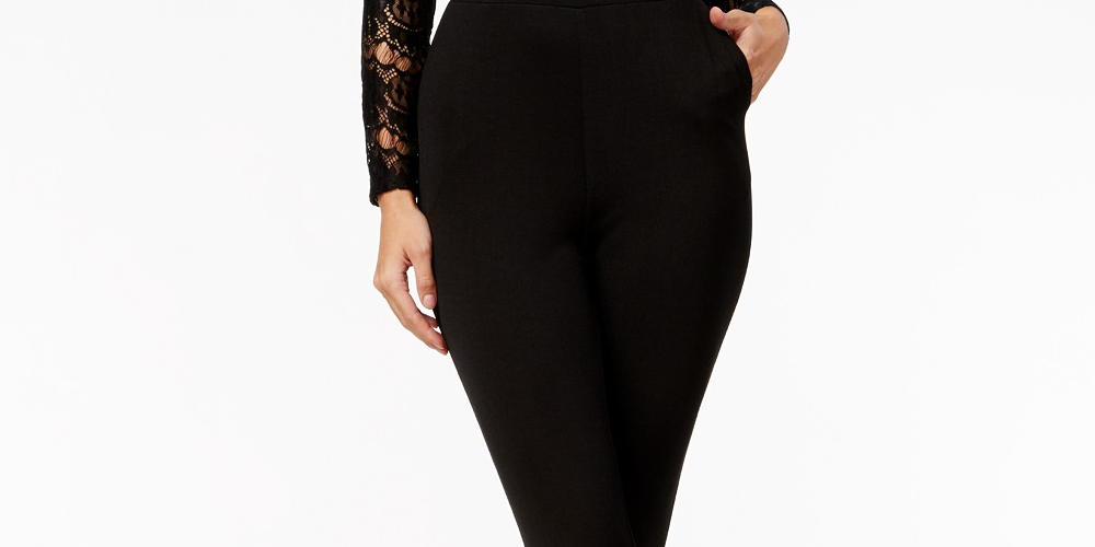 Material Girl Juniors' Lace Detail Illusion Jumpsuit Black Size XX-Large