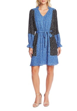 Cece Women's Print Blocked Budding Floral Dress Black Size Medium