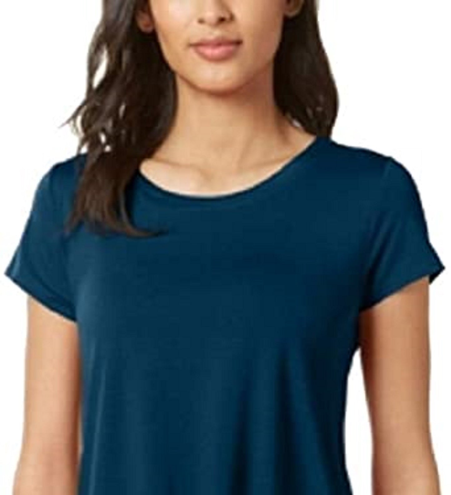 Alfani Women's Petite Satin-Trim High-Low T-Shirt Green Size Petite