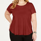 Alfani Women's Plus Satin-Trim High-Low T-Shirt Dark Red Size 2X