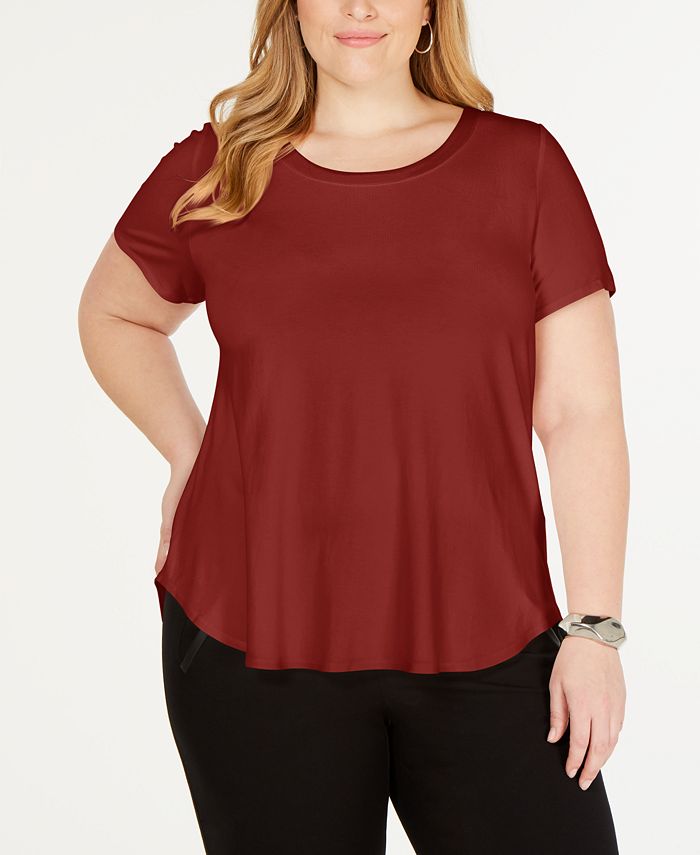 Alfani Women's Plus Satin-Trim High-Low T-Shirt Dark Red Size 2X