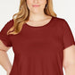 Alfani Women's Plus Satin-Trim High-Low T-Shirt Dark Red Size 2X