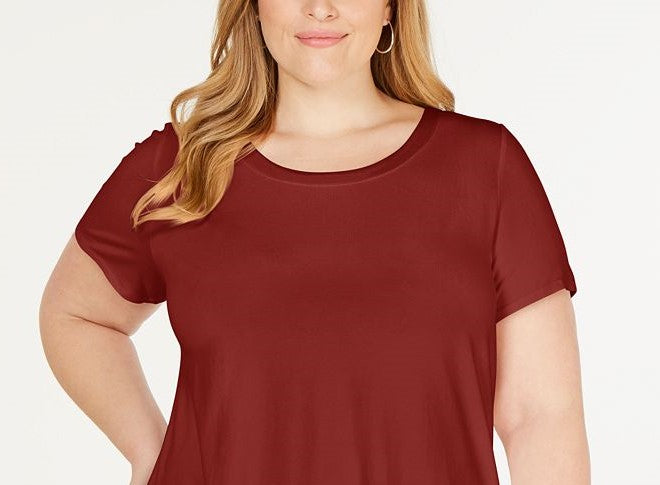 Alfani Women's Plus Satin-Trim High-Low T-Shirt Dark Red Size 2X