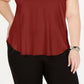 Alfani Women's Plus Satin-Trim High-Low T-Shirt Dark Red Size 2X