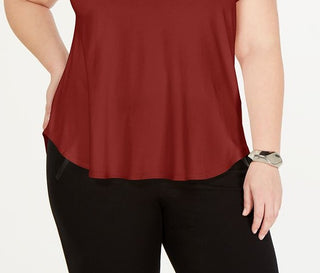 Alfani Women's Plus Satin-Trim High-Low T-Shirt Dark Red Size 2X