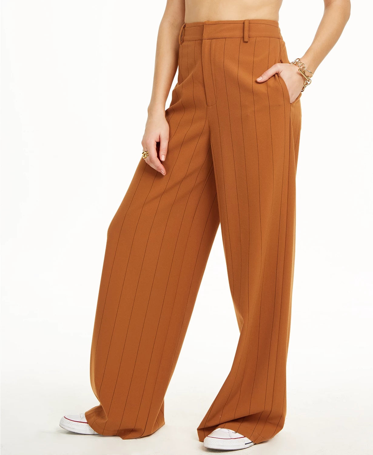 Danielle Bernstein Women's Pinstripe Trouser Pants Dark Orange Size 6