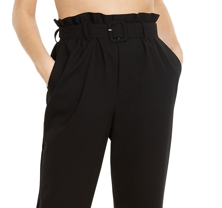 Danielle Bernstein Women's Paperbag Waist Pants Black Size Extra Small