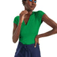 INC International Concepts Women's Ribbed V-Neck Top Green Size Medium