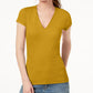 INC International Concepts Women's Short Sleeve Ribbed V-Neck Top Gold Size Small