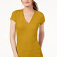 INC International Concepts Women's Short Sleeve Ribbed V-Neck Top Gold Size Small