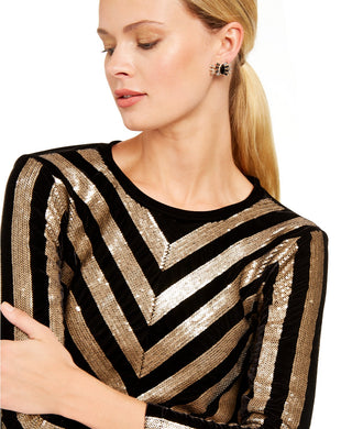 INC International Concepts Women's Velvet Sequined Chevron Top Size Small