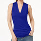 INC International Concepts Women's Ruched V-Neck Top Navy Size Small