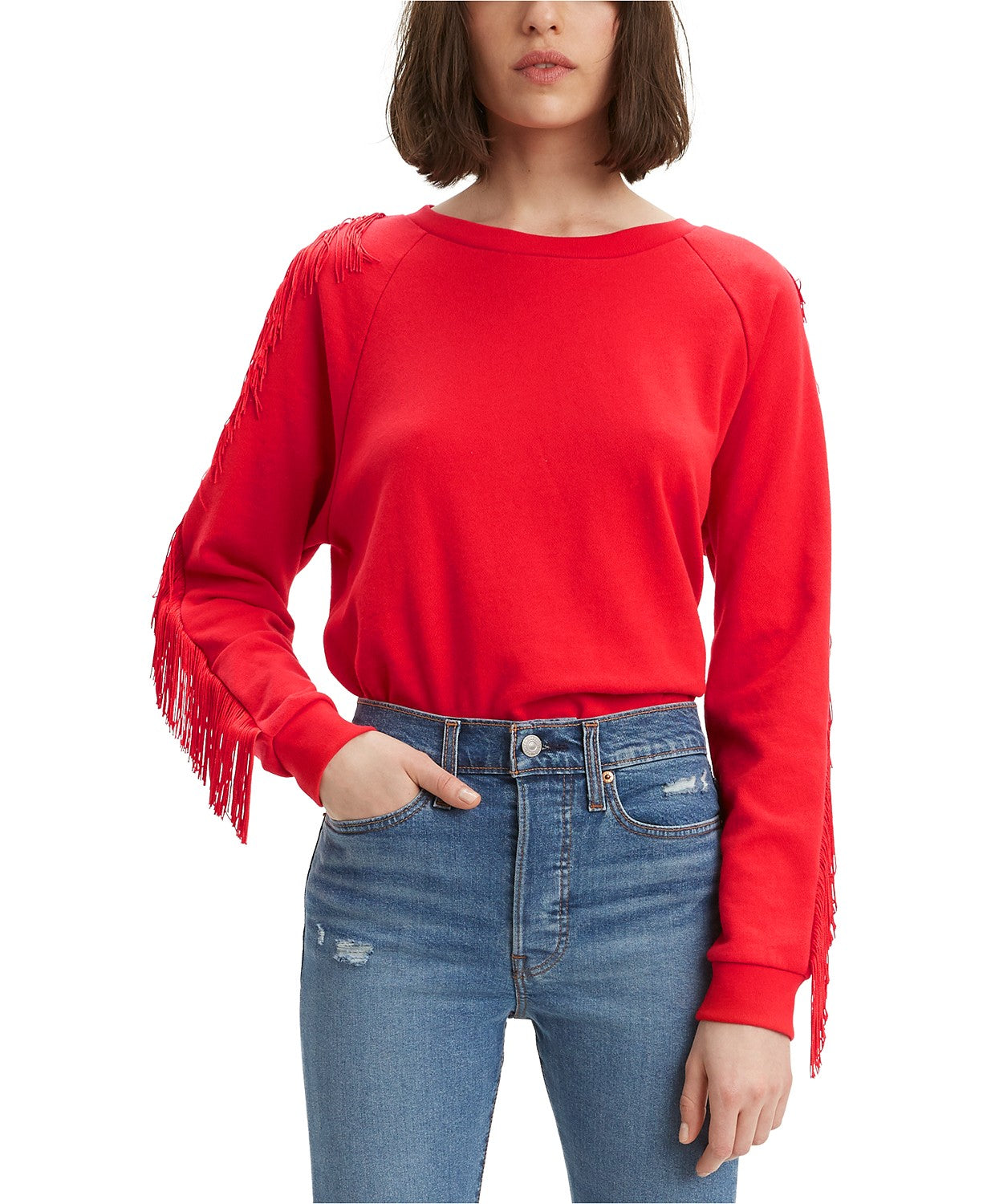 Levi's Women's Fringed Crewneck Sweatshirt Red Size Extra Large
