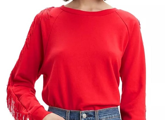 Levi's Women's Fringed Crewneck Sweatshirt Red Size X-Small