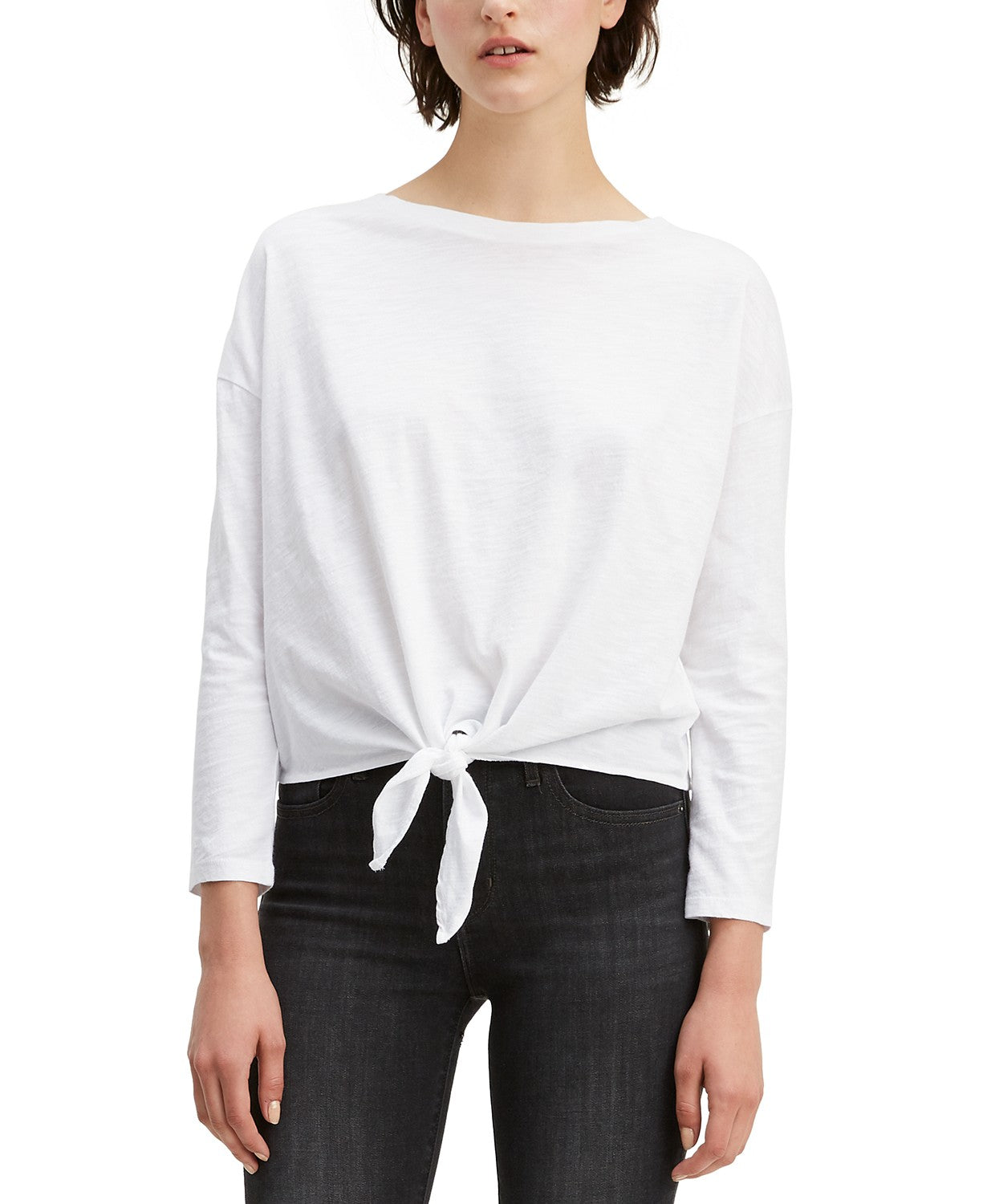 Levi's Women's Tie-Front Long-Sleeve Cotton T-Shirt White Size Large