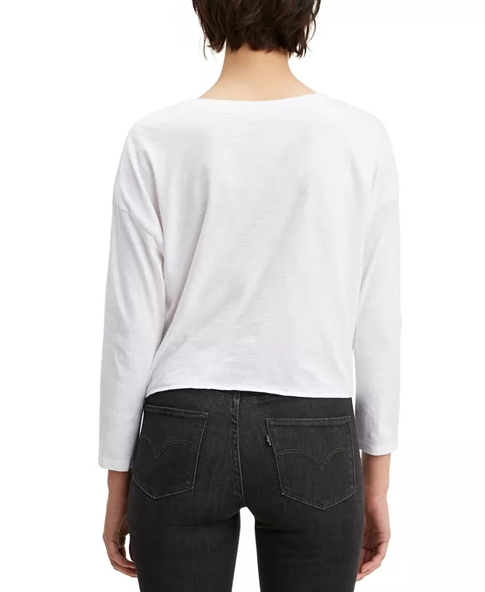 Levi's Women's Tie-Front Long-Sleeve Cotton T-Shirt White Size Large