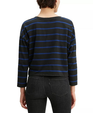 Levi's Women's Greta Striped Tie-Hem Cotton Top Black Size Large
