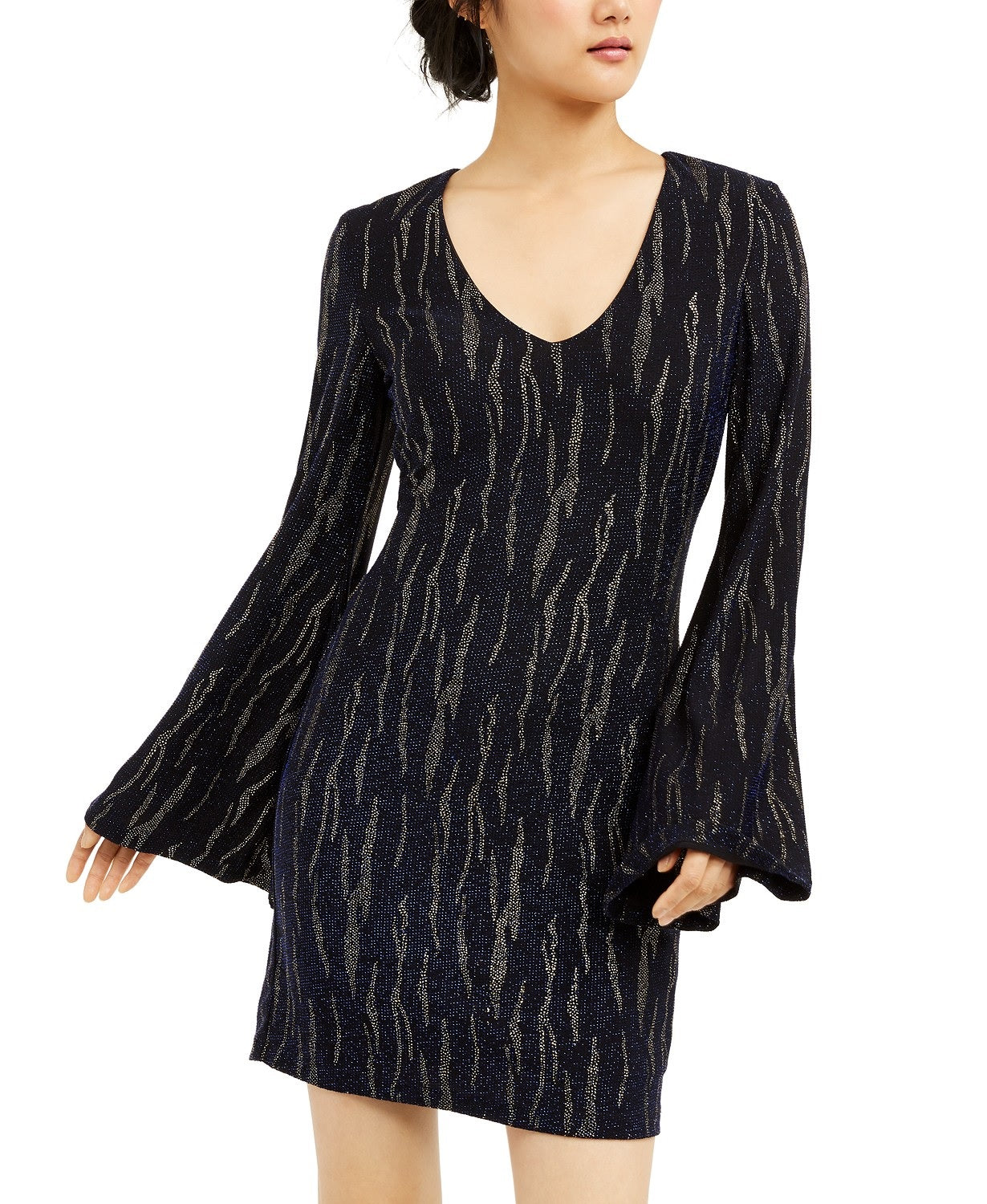 City Studios Juniors' Glitter Stripe Dress Navy/ Gold Size Large