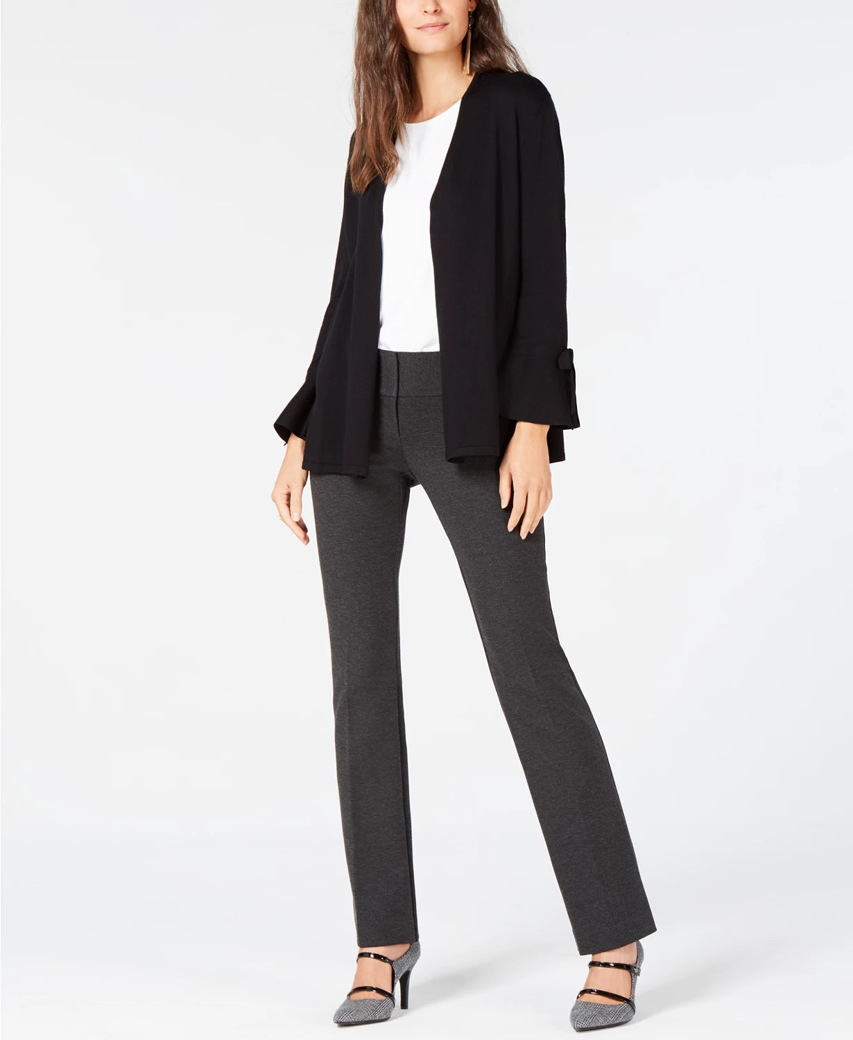 Alfani Women's Tie-Sleeve Cardigan Black Size Medium