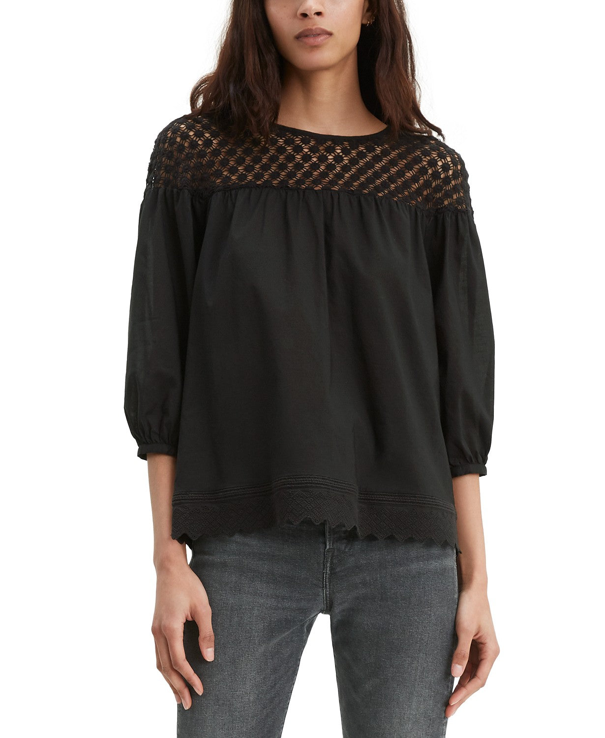 Levi's Women's Noe Lace-Contrast T-Shirt Black Size Large